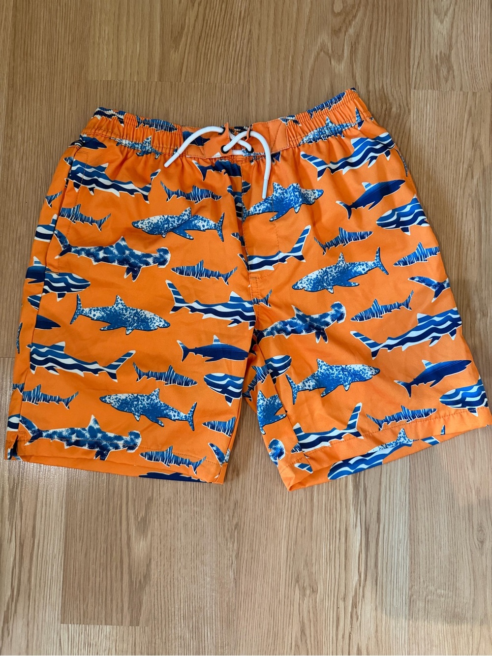 Sovereign Code Orange Shark-Print Swim Trunks Boys 14 16